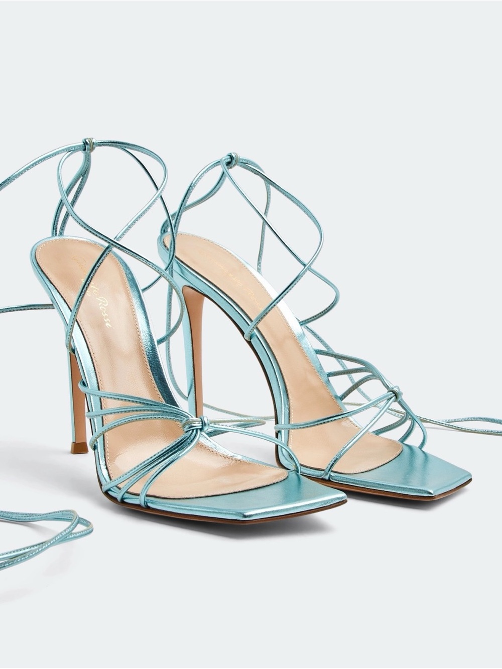 Gianvito Rossi Metallic Aqua Lace-Up Stiletto Sandals